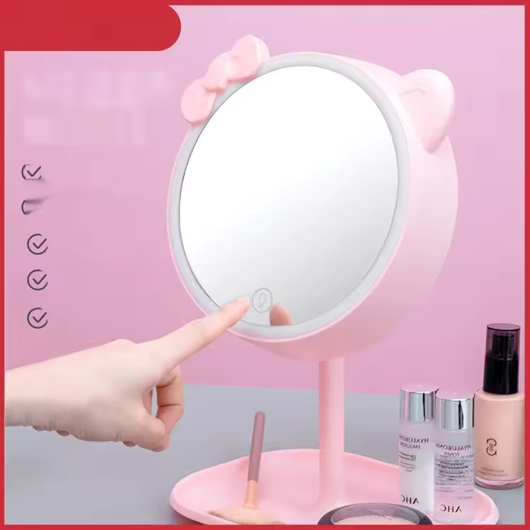 Pink Cat Makeup Mirror with Led