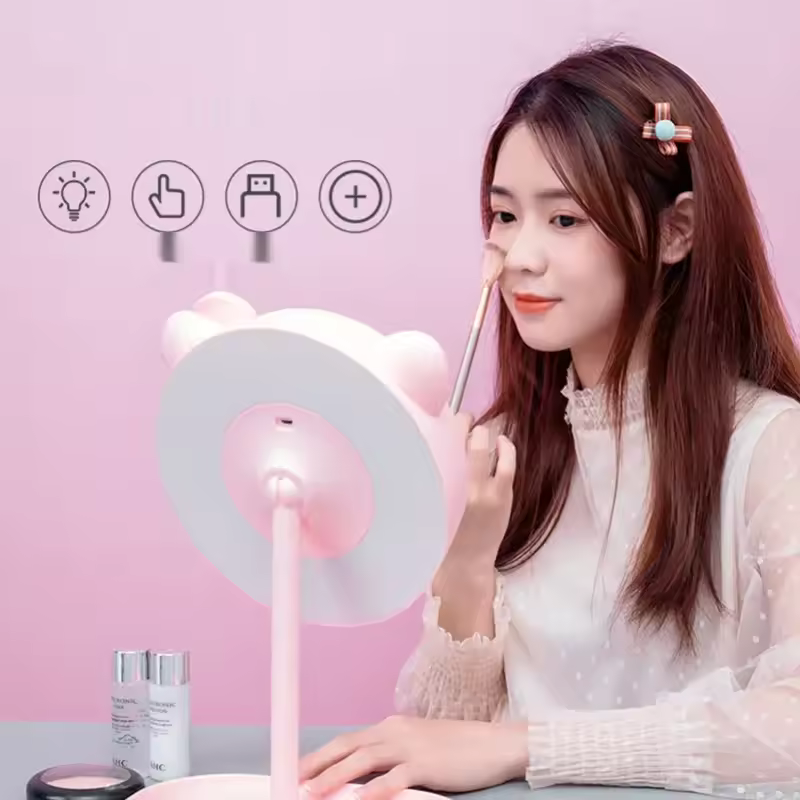 Pink Cat Makeup Mirror with Led